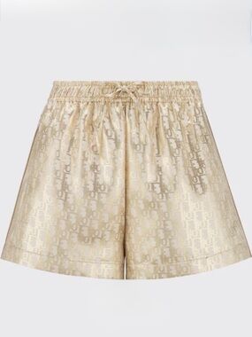 Dior Oblique Motif Silk Twill Jacquard Shorts in Metallic Gold & Ivory - IT 42